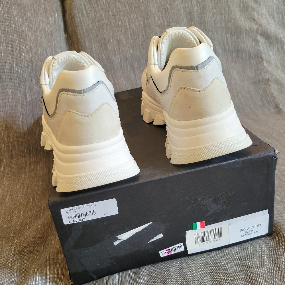 New Women's Italy's Cinzia Araia White Grey Leather Bulky Sneakers Size 8 US - Picture 10 of 16